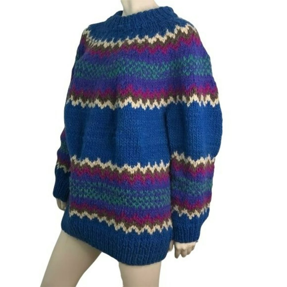 Hand Knit Sweater Wool Oversized Fisherman L